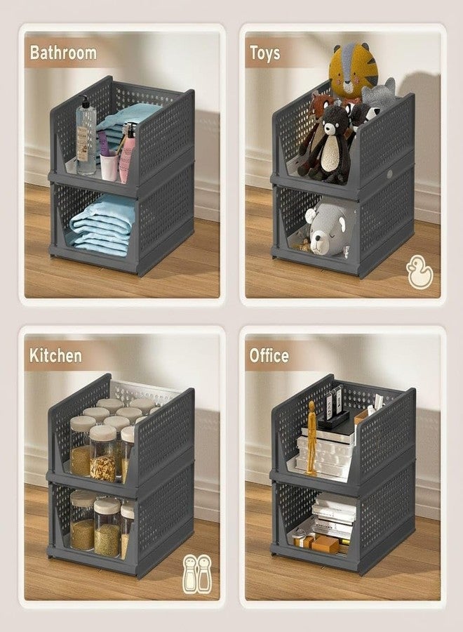 MECHDEL Wardrobe Organizer for Storage/Polypropylene Foldable & Stackable Closet Basket/Cupboard Organizer for Clothes/Mounted Closet Systems (FOLDABLE BASKET-GREY, 6PCS) - Image 5